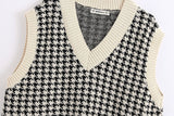 Houndstooth V-neck Knitted Vest Sweater