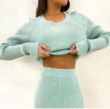 Splicing Elastic Waist Bodycon Sweater Dresses Crop Tops Skirt Two-piece - UnikWe Boutique