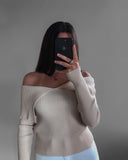 Sexy Pile Collar Off Shoulder Knit Sweater Blouse